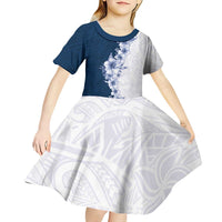 Hawaii Hibiscus Flowers Kid Short Sleeve Dress Blue Polynesian Pattern LT05 - Polynesian Pride