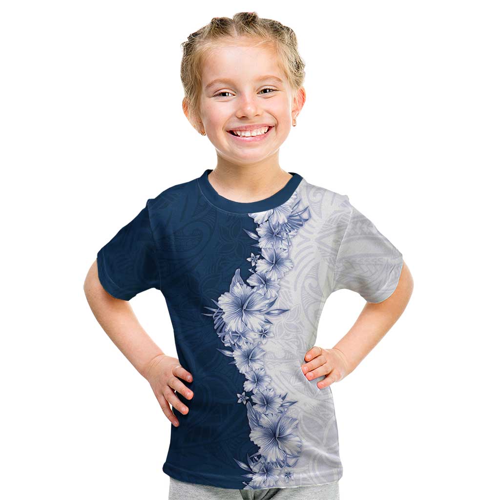 Hawaii Hibiscus Flowers Kid T Shirt Blue Polynesian Pattern LT05 Blue - Polynesian Pride
