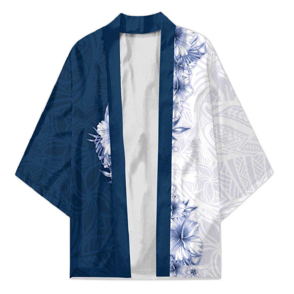 Hawaii Hibiscus Flowers Kimono Blue Polynesian Pattern