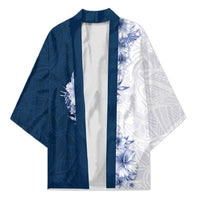 Hawaii Hibiscus Flowers Kimono Blue Polynesian Pattern