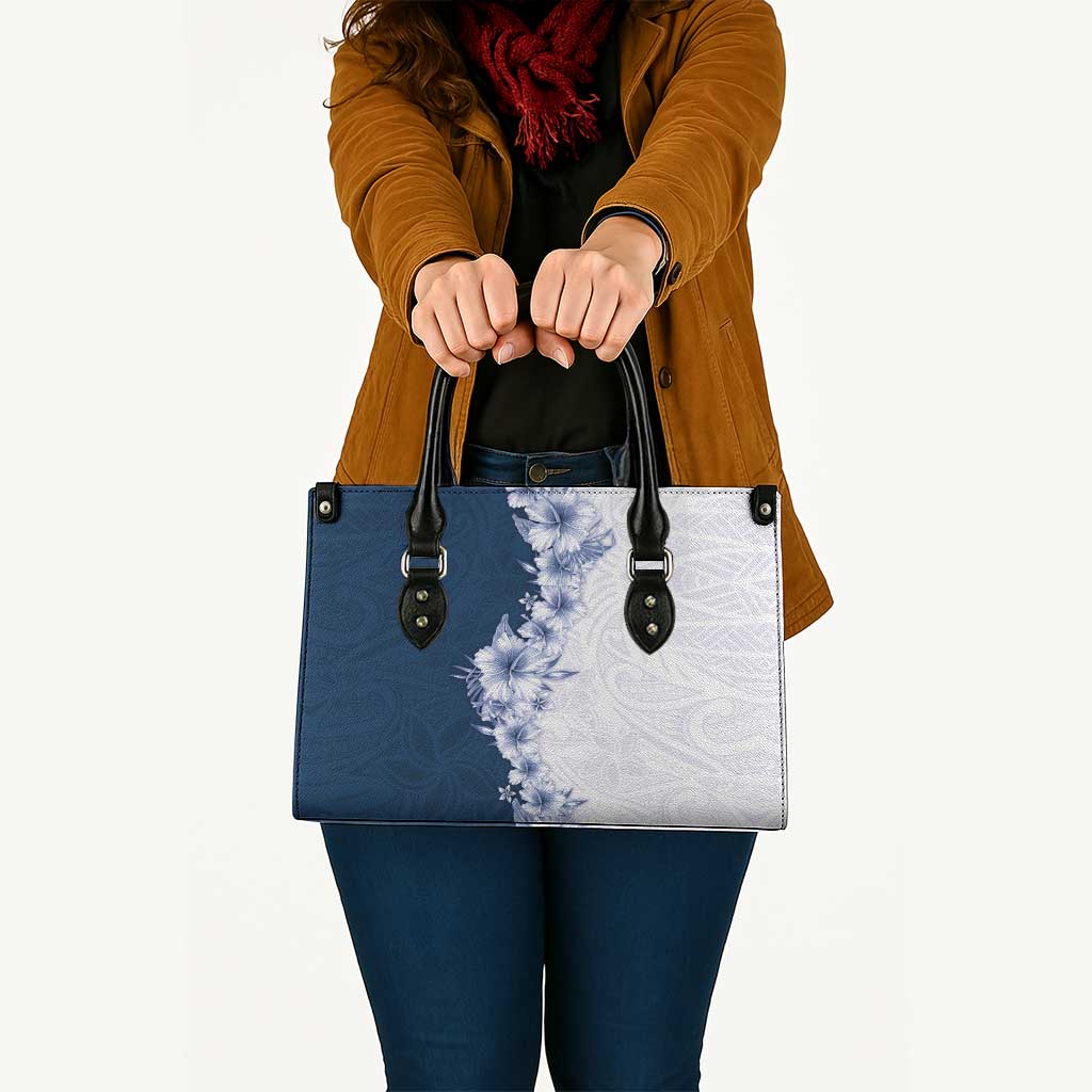 Hawaii Hibiscus Flowers Leather Bag Blue Polynesian Pattern LT05 - Polynesian Pride