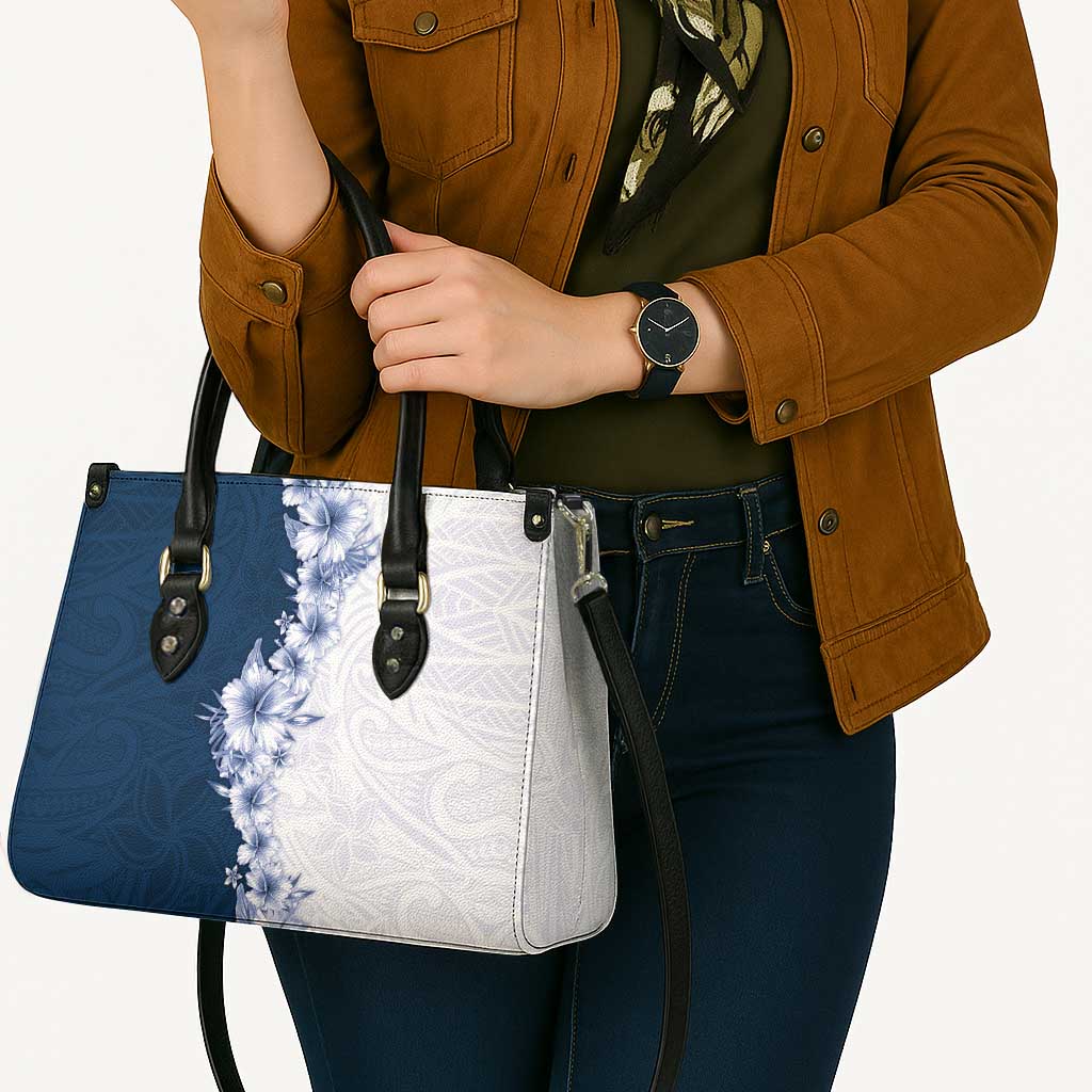 Hawaii Hibiscus Flowers Leather Bag Blue Polynesian Pattern LT05 - Polynesian Pride