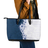Hawaii Hibiscus Flowers Leather Tote Bag Blue Polynesian Pattern LT05 - Polynesian Pride
