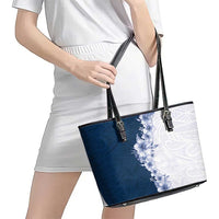 Hawaii Hibiscus Flowers Leather Tote Bag Blue Polynesian Pattern LT05 - Polynesian Pride