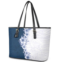 Hawaii Hibiscus Flowers Leather Tote Bag Blue Polynesian Pattern LT05 - Polynesian Pride