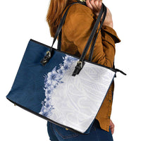 Hawaii Hibiscus Flowers Leather Tote Bag Blue Polynesian Pattern LT05 - Polynesian Pride