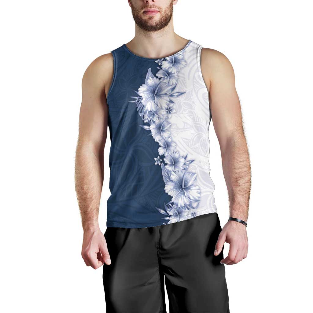 Hawaii Hibiscus Flowers Men Tank Top Blue Polynesian Pattern LT05 - Polynesian Pride