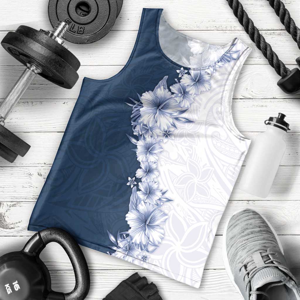 Hawaii Hibiscus Flowers Men Tank Top Blue Polynesian Pattern LT05 - Polynesian Pride