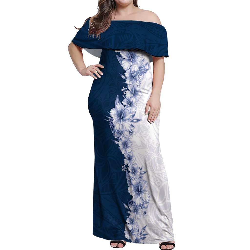Hawaii Hibiscus Flowers Off Shoulder Maxi Dress Blue Polynesian Pattern LT05 Women Blue - Polynesian Pride