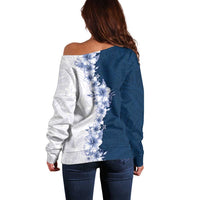 Hawaii Hibiscus Flowers Off Shoulder Sweater Blue Polynesian Pattern LT05 - Polynesian Pride