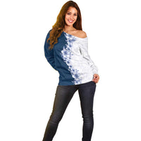 Hawaii Hibiscus Flowers Off Shoulder Sweater Blue Polynesian Pattern LT05 - Polynesian Pride
