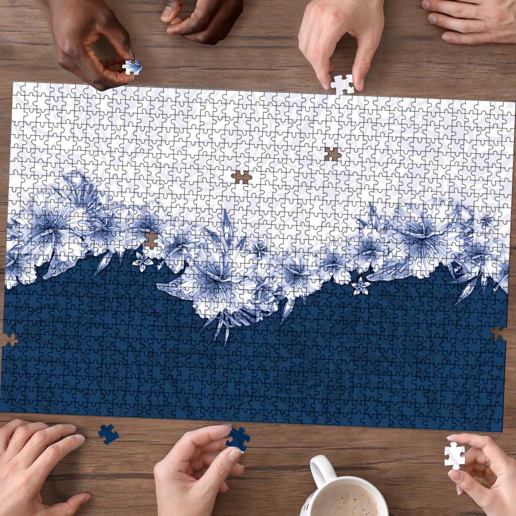 Hawaii Hibiscus Flowers Puzzle Blue Polynesian Pattern LT05 - Polynesian Pride