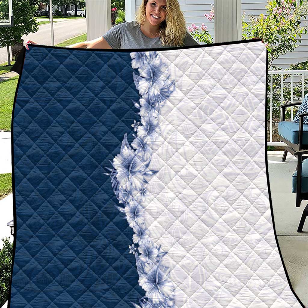 Hawaii Hibiscus Flowers Quilt Blue Polynesian Pattern