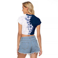 Hawaii Hibiscus Flowers Raglan Cropped T Shirt Blue Polynesian Pattern LT05 - Polynesian Pride