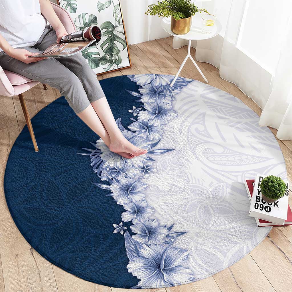 Hawaii Hibiscus Flowers Round Carpet Blue Polynesian Pattern LT05 - Polynesian Pride