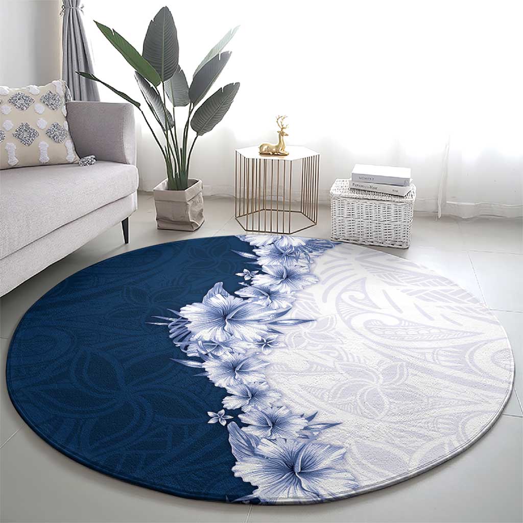 Hawaii Hibiscus Flowers Round Carpet Blue Polynesian Pattern LT05 - Polynesian Pride