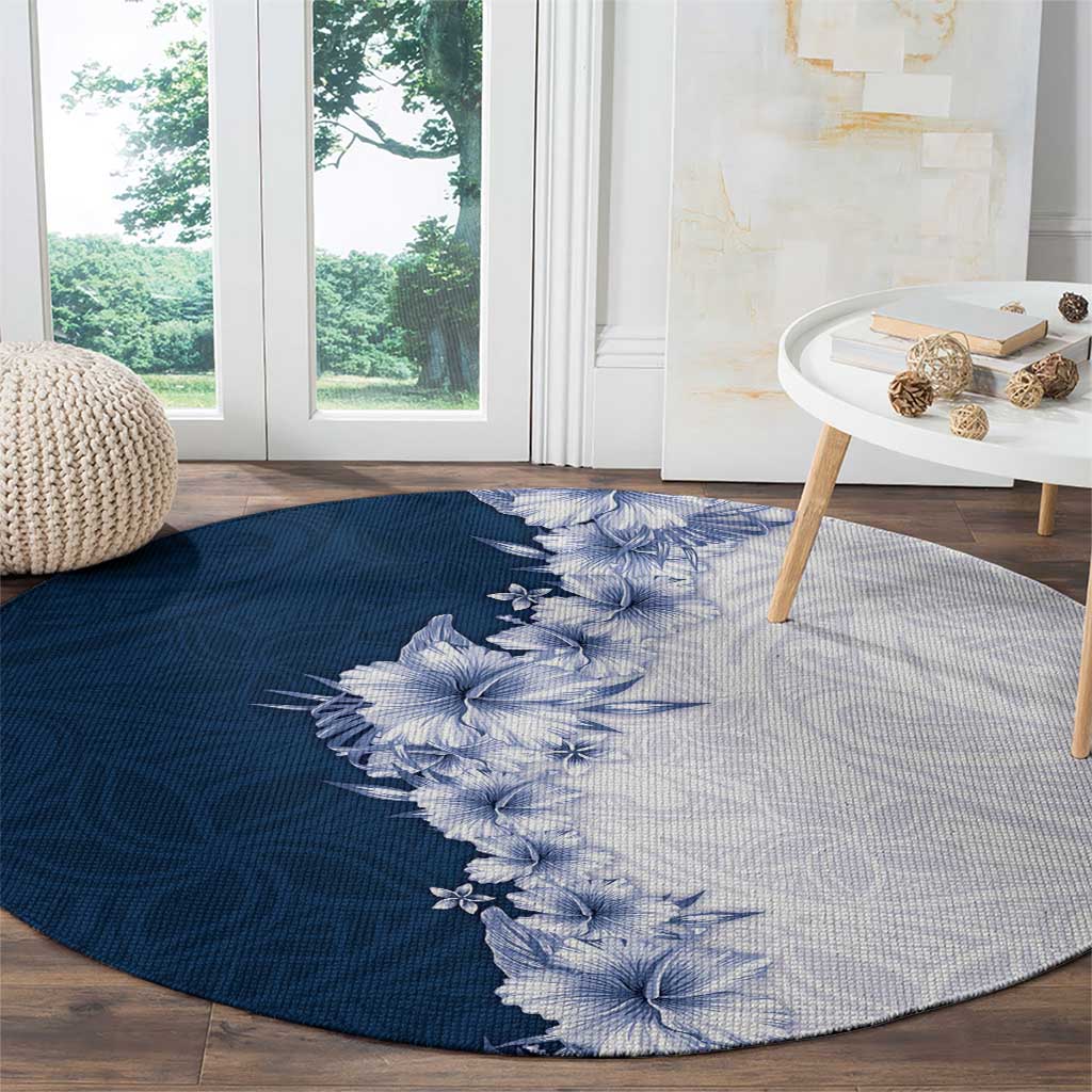 Hawaii Hibiscus Flowers Round Carpet Blue Polynesian Pattern LT05 - Polynesian Pride