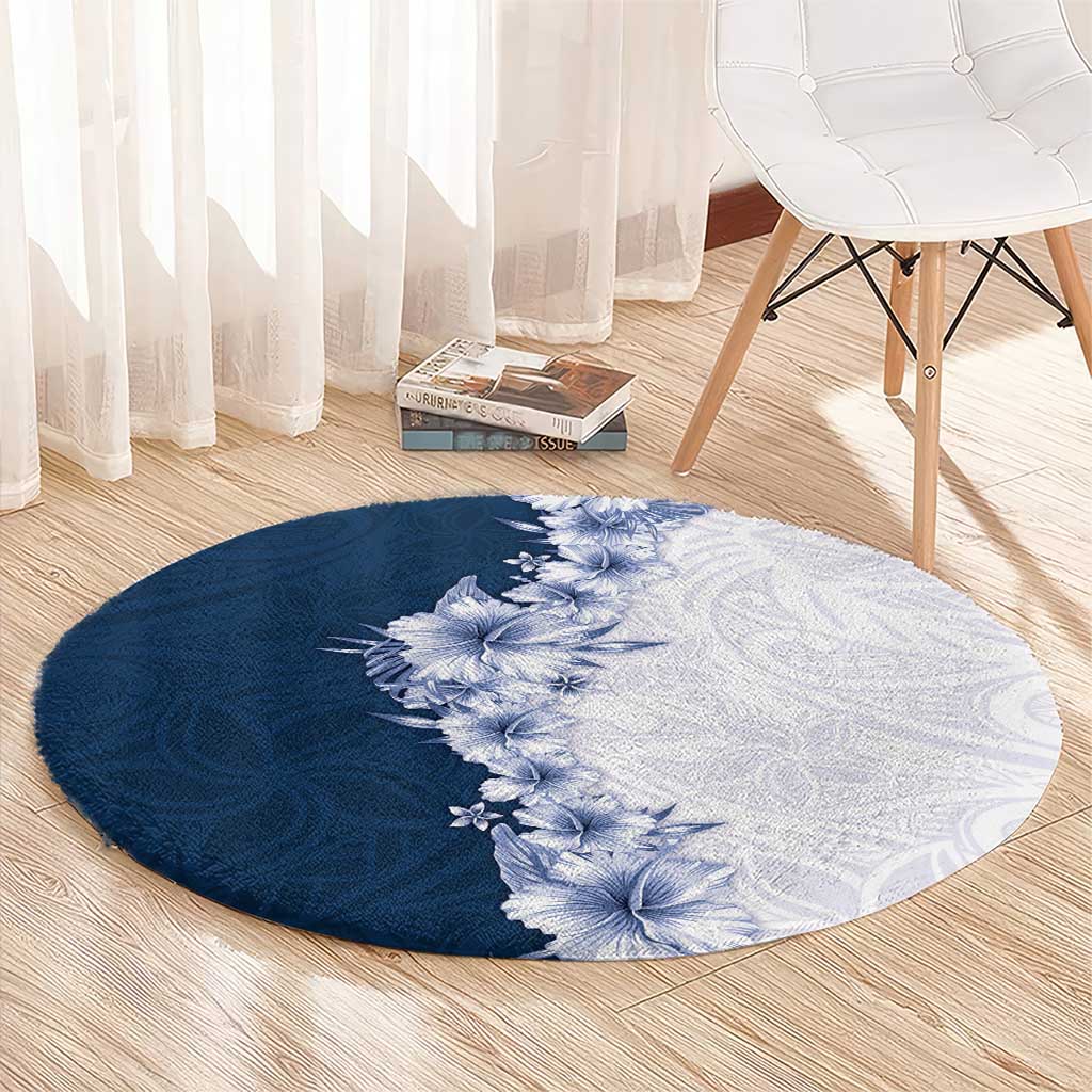 Hawaii Hibiscus Flowers Round Carpet Blue Polynesian Pattern LT05 - Polynesian Pride