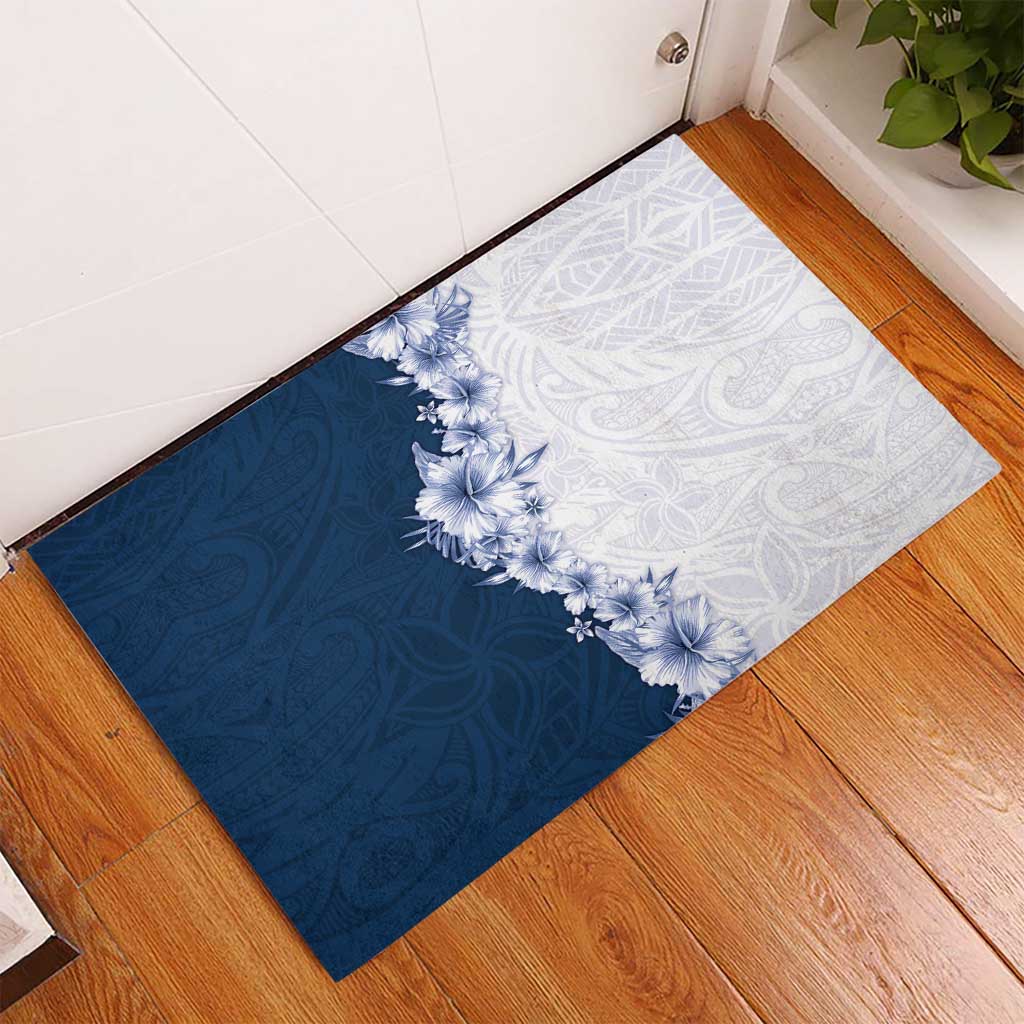 Hawaii Hibiscus Flowers Rubber Doormat Blue Polynesian Pattern LT05 - Polynesian Pride
