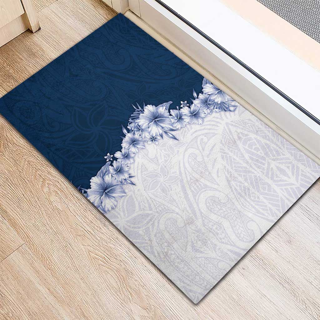 Hawaii Hibiscus Flowers Rubber Doormat Blue Polynesian Pattern LT05 - Polynesian Pride