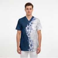 Hawaii Hibiscus Flowers Scrub Top Blue Polynesian Pattern LT05 - Polynesian Pride