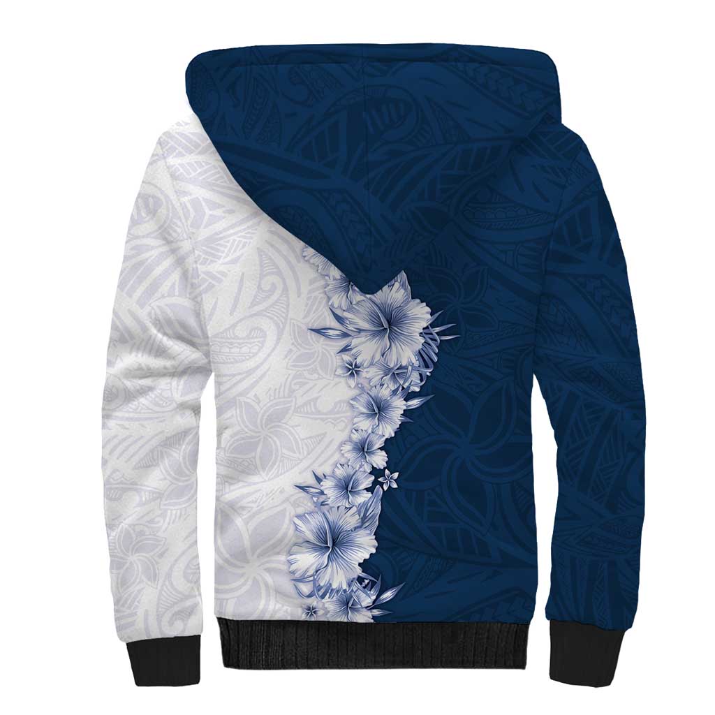 Hawaii Hibiscus Flowers Sherpa Hoodie Blue Polynesian Pattern LT05 - Polynesian Pride