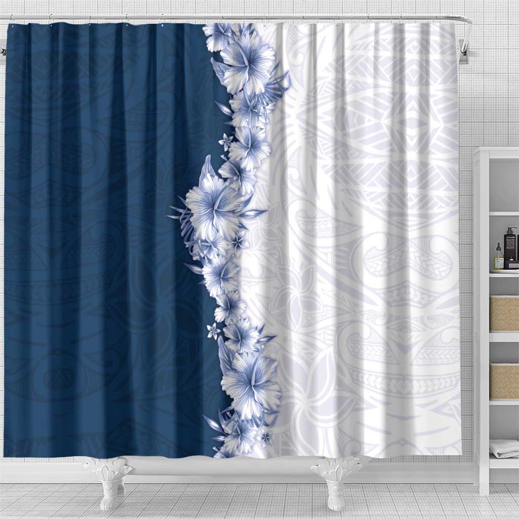 Hawaii Hibiscus Flowers Shower Curtain Blue Polynesian Pattern LT05 - Polynesian Pride
