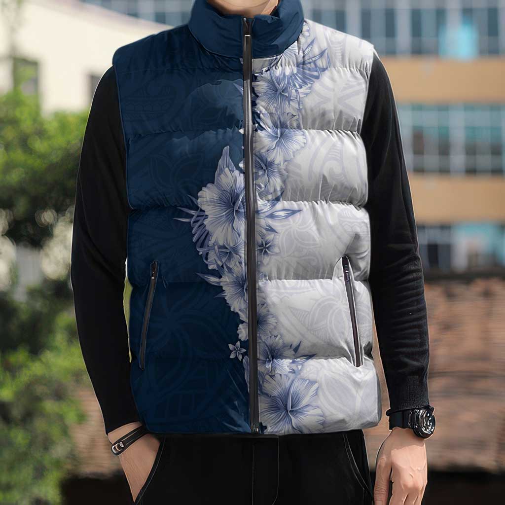 Hawaii Hibiscus Flowers Sleeveless Puffer Jacket Blue Polynesian Pattern LT05 - Polynesian Pride