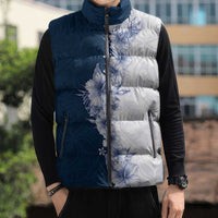 Hawaii Hibiscus Flowers Sleeveless Puffer Jacket Blue Polynesian Pattern LT05 - Polynesian Pride