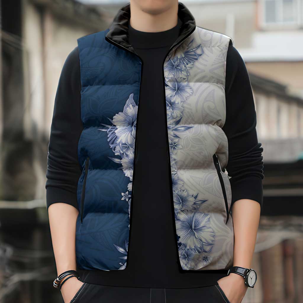Hawaii Hibiscus Flowers Sleeveless Puffer Jacket Blue Polynesian Pattern LT05 - Polynesian Pride