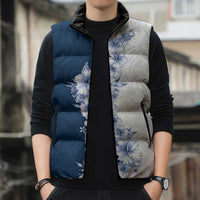 Hawaii Hibiscus Flowers Sleeveless Puffer Jacket Blue Polynesian Pattern LT05 - Polynesian Pride