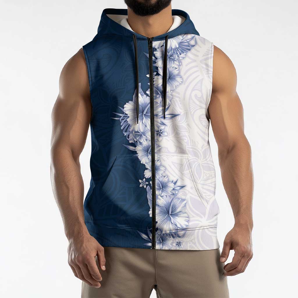 Hawaii Hibiscus Flowers Sleeveless Zip Hoodie Blue Polynesian Pattern LT05 - Polynesian Pride