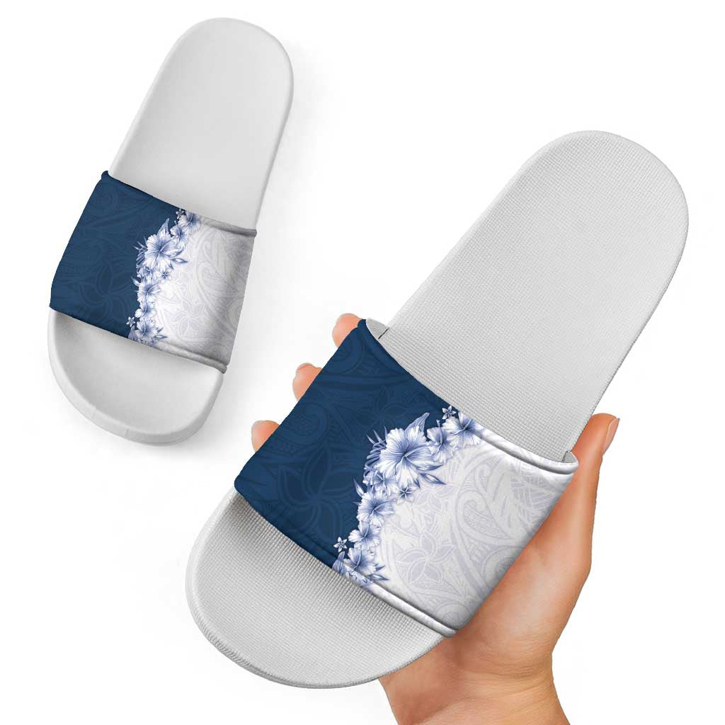 Hawaii Hibiscus Flowers Slide Sandals Blue Polynesian Pattern LT05 - Polynesian Pride