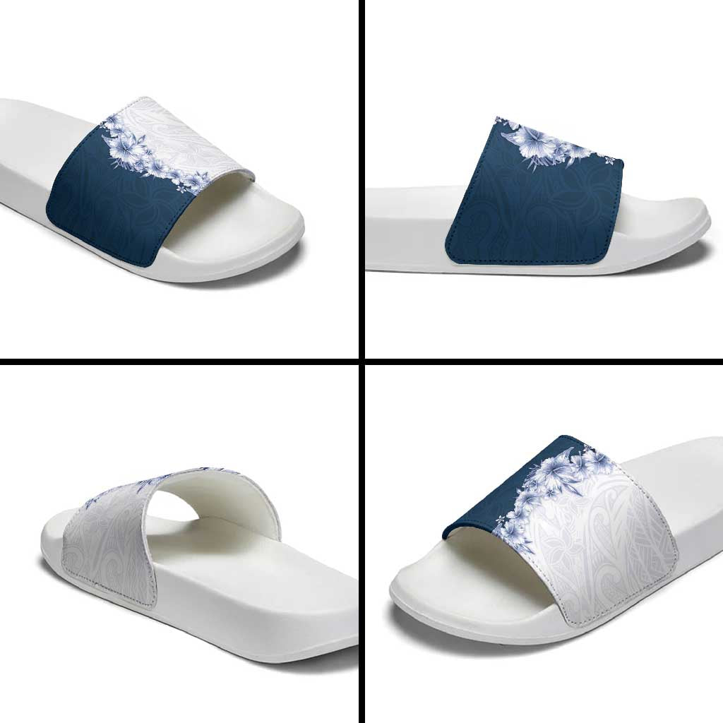 Hawaii Hibiscus Flowers Slide Sandals Blue Polynesian Pattern LT05 - Polynesian Pride