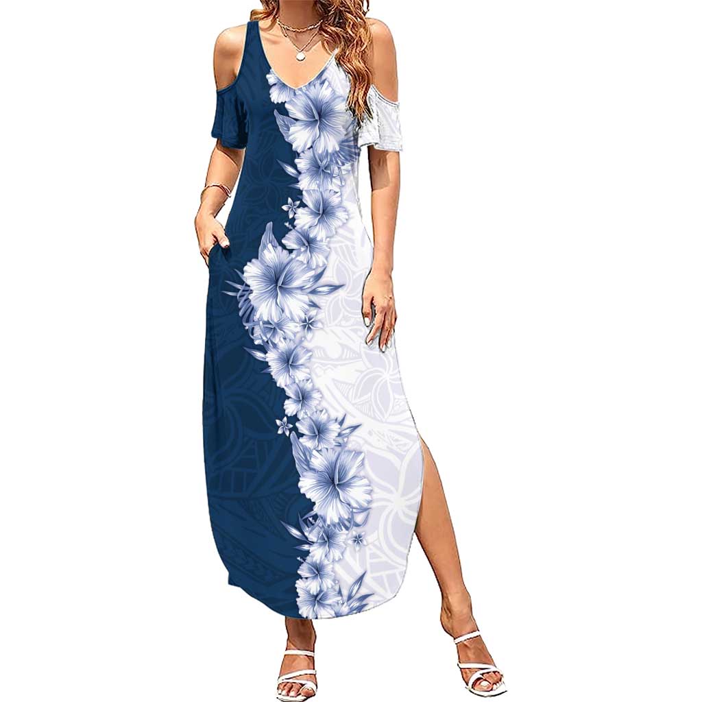 Hawaii Hibiscus Flowers Summer Maxi Dress Blue Polynesian Pattern LT05 Women Blue - Polynesian Pride