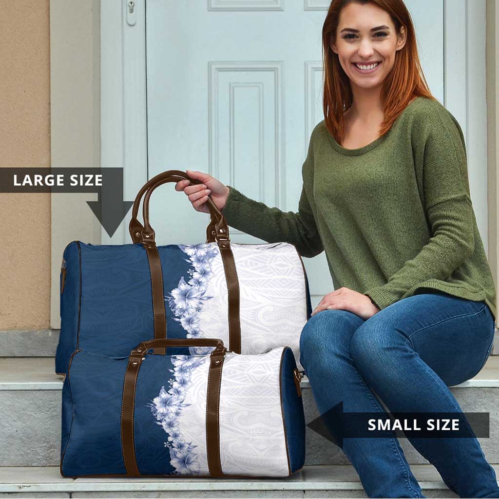 Hawaii Hibiscus Flowers Travel Bag Blue Polynesian Pattern