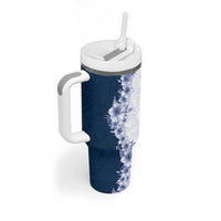Hawaii Hibiscus Flowers Tumbler With Handle Blue Polynesian Pattern
