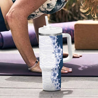 Hawaii Hibiscus Flowers Tumbler With Handle Blue Polynesian Pattern
