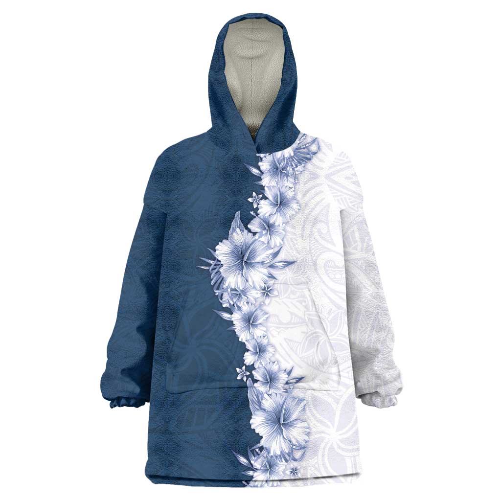 Hawaii Hibiscus Flowers Wearable Blanket Hoodie Blue Polynesian Pattern LT05 One Size Blue - Polynesian Pride