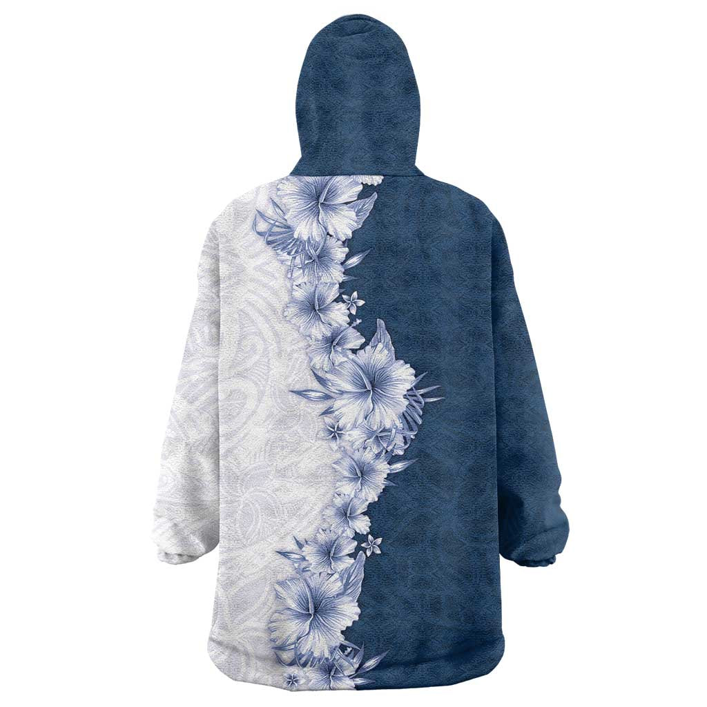 Hawaii Hibiscus Flowers Wearable Blanket Hoodie Blue Polynesian Pattern LT05 - Polynesian Pride