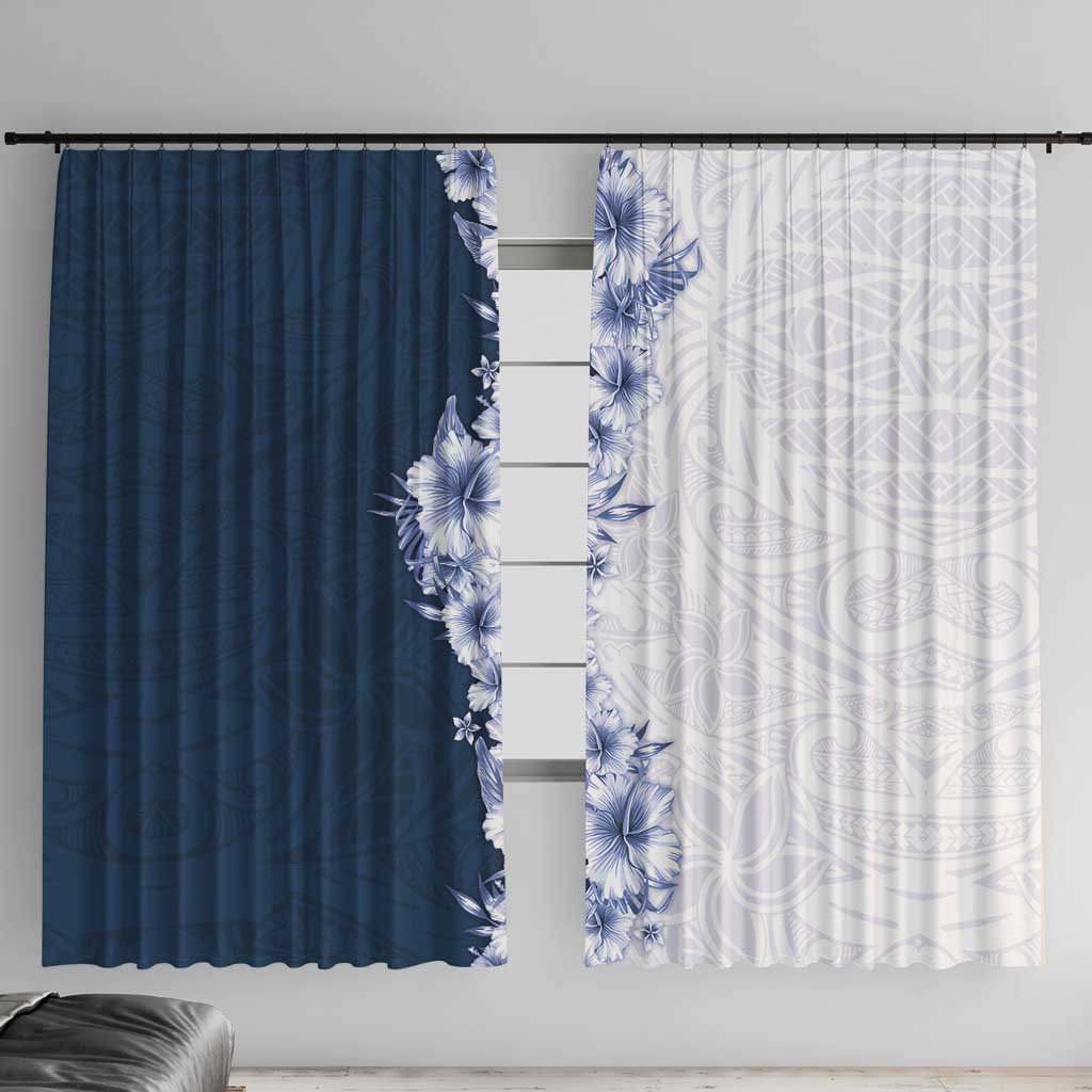 Hawaii Hibiscus Flowers Window Curtain Blue Polynesian Pattern LT05 With Hooks Blue - Polynesian Pride