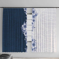Hawaii Hibiscus Flowers Window Curtain Blue Polynesian Pattern LT05 With Hooks Blue - Polynesian Pride
