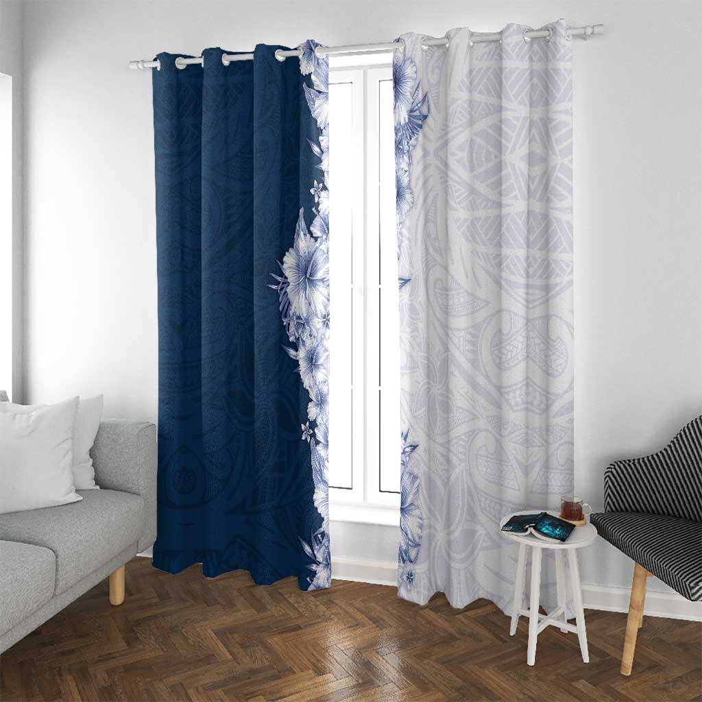 Hawaii Hibiscus Flowers Window Curtain Blue Polynesian Pattern LT05 With Grommets Blue - Polynesian Pride