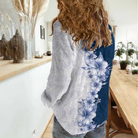 Hawaii Hibiscus Flowers Women Casual Shirt Blue Polynesian Pattern LT05 - Polynesian Pride