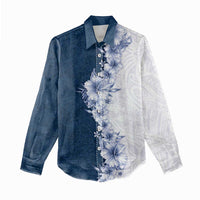 Hawaii Hibiscus Flowers Women Casual Shirt Blue Polynesian Pattern LT05 - Polynesian Pride