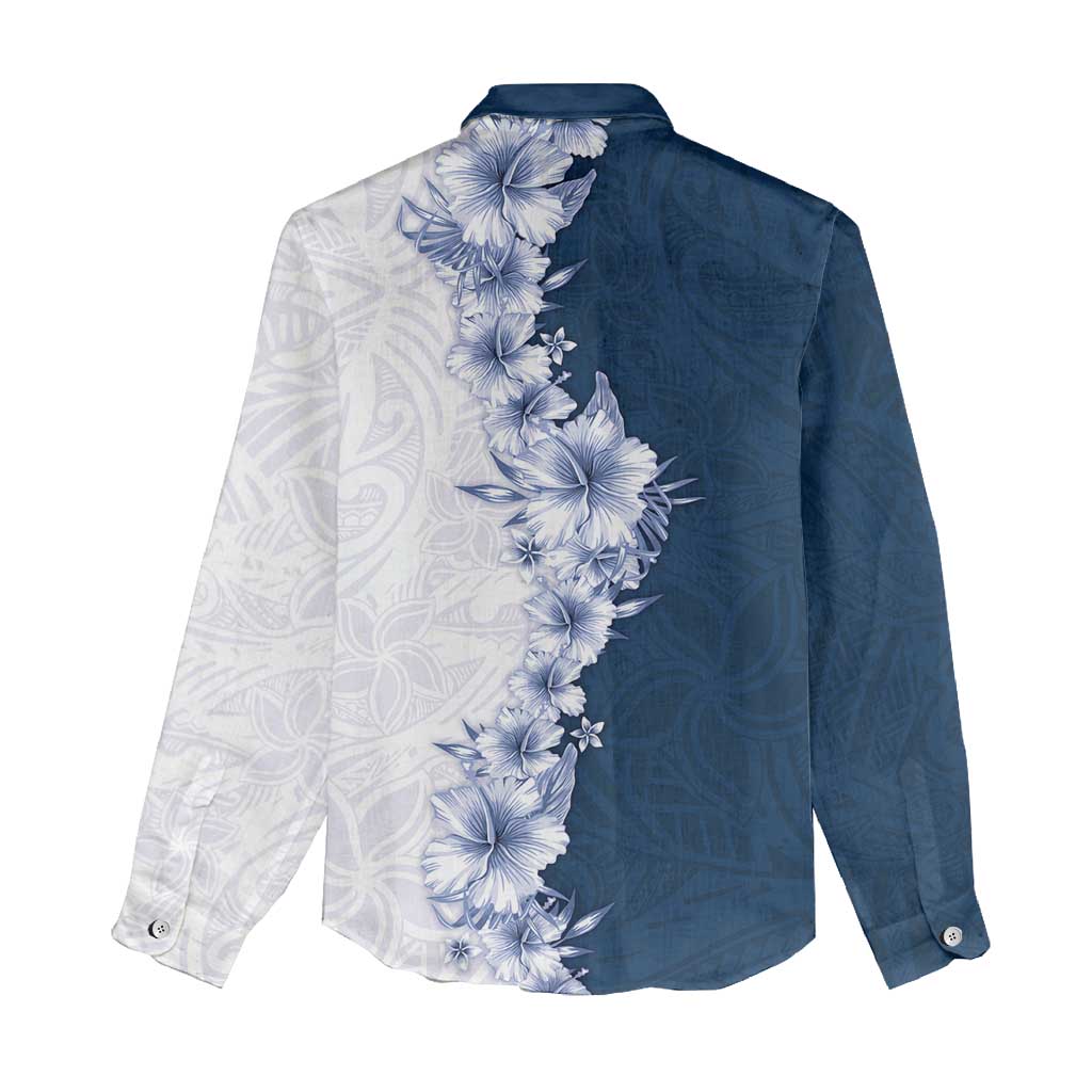 Hawaii Hibiscus Flowers Women Casual Shirt Blue Polynesian Pattern LT05 - Polynesian Pride