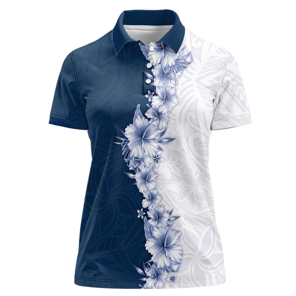 Hawaii Hibiscus Flowers Women Polo Shirt Blue Polynesian Pattern LT05 Female Blue - Polynesian Pride