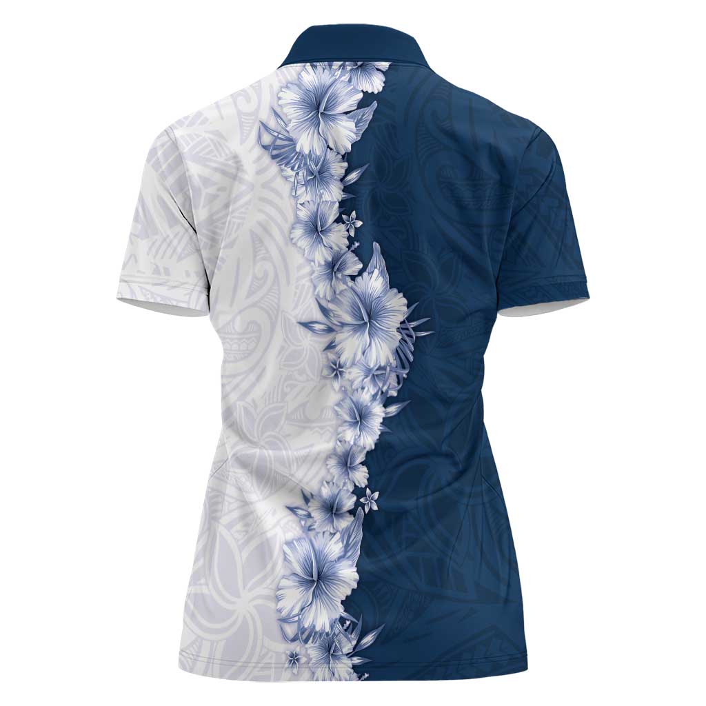 Hawaii Hibiscus Flowers Women Polo Shirt Blue Polynesian Pattern LT05 - Polynesian Pride