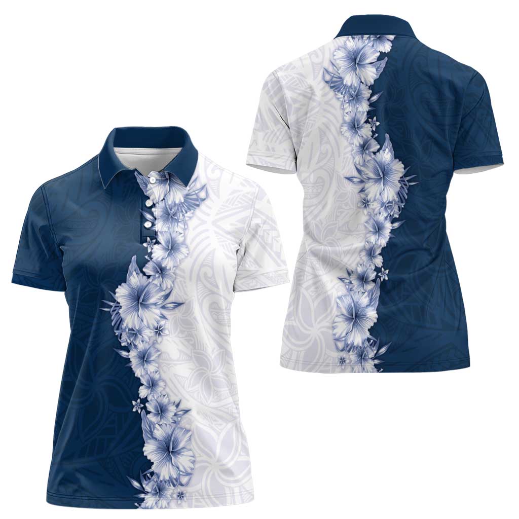 Hawaii Hibiscus Flowers Women Polo Shirt Blue Polynesian Pattern LT05 - Polynesian Pride