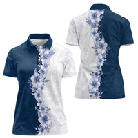 Hawaii Hibiscus Flowers Women Polo Shirt Blue Polynesian Pattern LT05 - Polynesian Pride